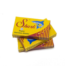 Load image into Gallery viewer, Three packs of Shark double-edge safety razor blades in a stack - Shoreline Shaving
