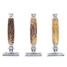 Load image into Gallery viewer, Chrome silver bamboo safety razor in various different grains of bamboo - Shoreline Shaving