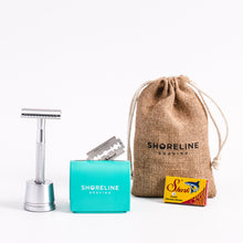 Load image into Gallery viewer, Travel shaving gift set with silver metal safety razor - Shoreline Shaving