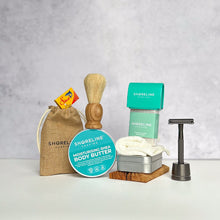 Load image into Gallery viewer, The keen shaver bundle with matte black safety razor, shaving soap, blade tin, stand, soap tin and many more accessories - Shoreline Shaving
