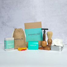 Load image into Gallery viewer, Men's grooming bundle with storm grey (gunmetal) safety razor shaving kit - Shoreline Shaving