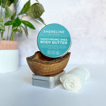 Load image into Gallery viewer, Moisturiser accessory bundle with oval olive wood soap dish, metal travel soap tin and soft bamboo shaving cloth - Shoreline Shaving