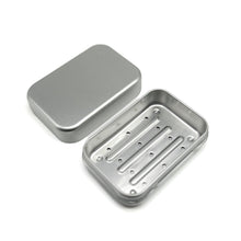 Load image into Gallery viewer, Metal travel soap tip with lid off and tray inserted - Shoreline Shaving