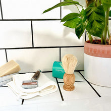 Load image into Gallery viewer, Zero waste shaving brush in bathroom with bamboo safety razor and shaving accessories - Shoreline Shaving