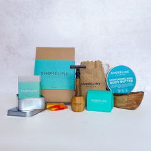 Load image into Gallery viewer, Women's grooming bundle with storm grey bamboo safety razor, matching stand, blade bank, wooden soap dish, natural moisturiser and more shaving accessories - Shoreline Shaving