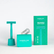 Load image into Gallery viewer, Safety razor gift set with teal razor - Shoreline Shaving