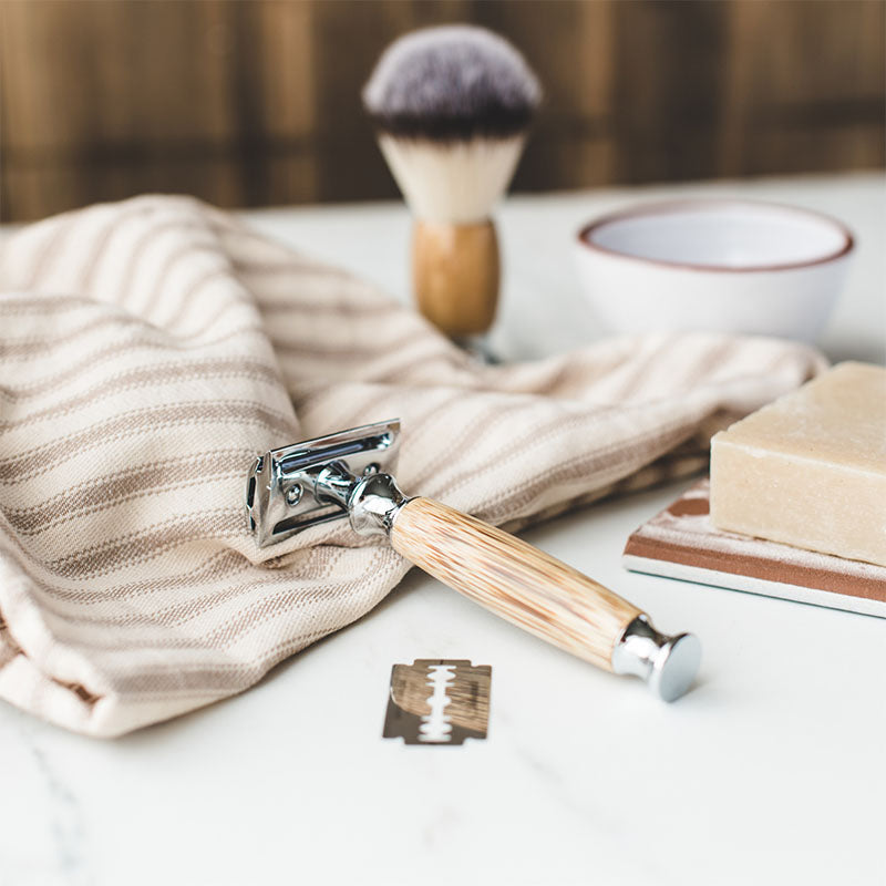 Shaving Kit Silver Bamboo Safety Razor Blades Shaving Soap