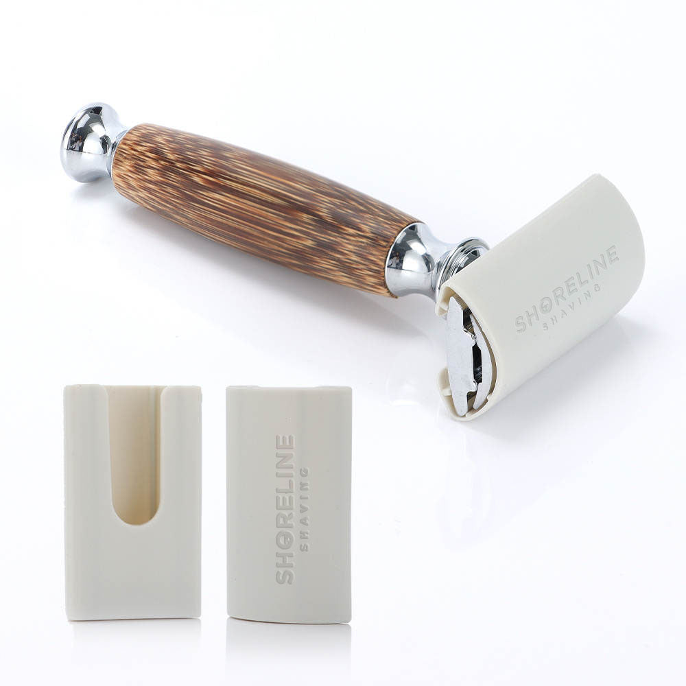 Razor protector with matching chrome silver bamboo razor - Shoreline Shaving