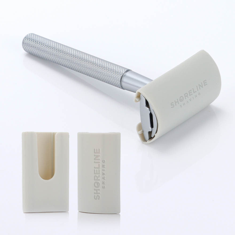 Razor protector with matching silver metal razor - Shoreline Shaving