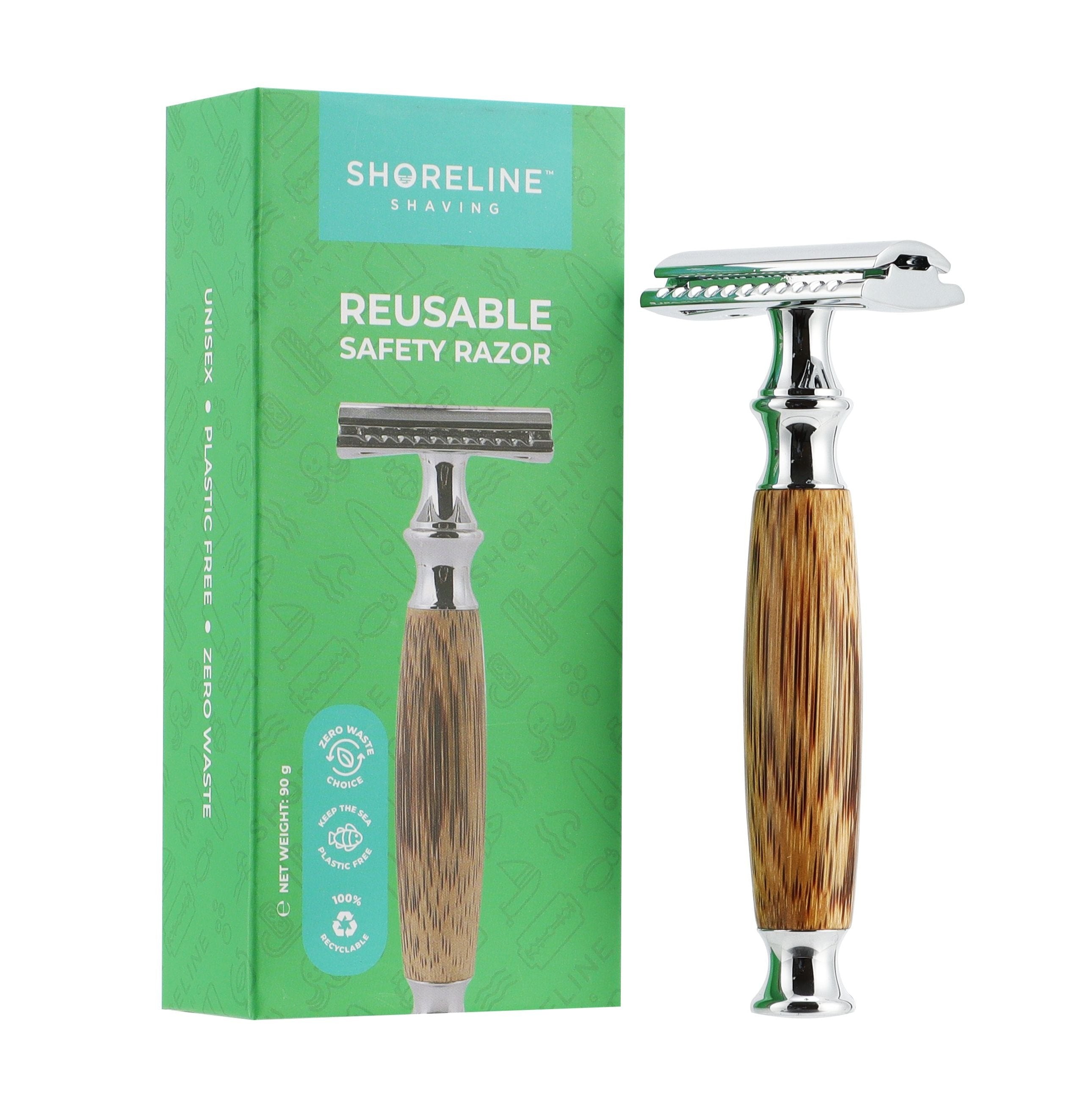 Chrome Silver Bamboo Safety Razor - Shoreline Shaving