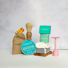 Load image into Gallery viewer, The keen shaver bundle with pastel pink safety razor, shaving soap, blade tin, stand, soap tin and many more accessories - Shoreline Shaving
