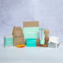 Load image into Gallery viewer, Men&#39;s grooming bundle with mint green safety razor shaving kit - Shoreline Shaving
