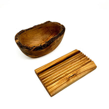 Load image into Gallery viewer, Olive wood soap dishes that have been hand carved in Germany - Shoreline Shaving

