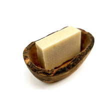Load image into Gallery viewer, Oval olive wood soap dish with shaving soap - Shoreline Shaving
