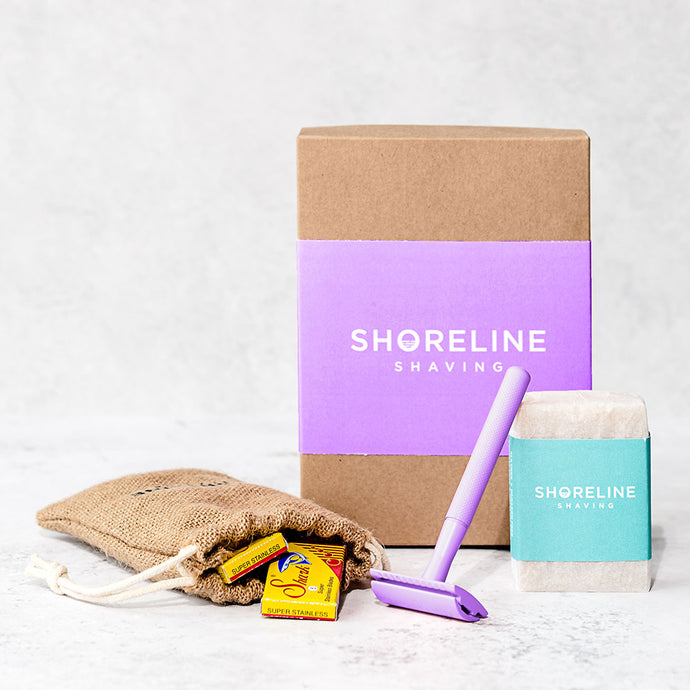 Light purple eco-friendly shaving kit with safety razor - Shoreline Shaving