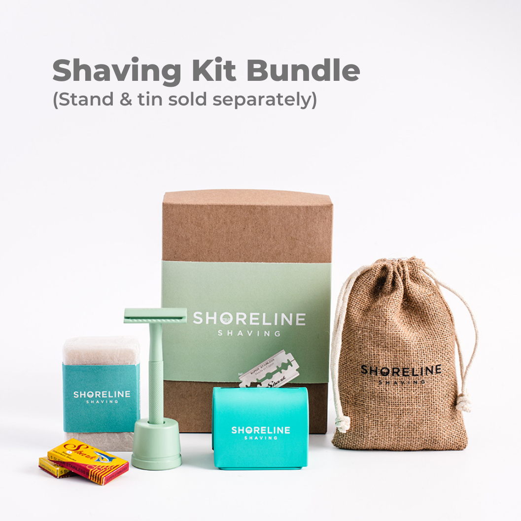 Green Shave Razor Eco Shaving Kit with Mint Green Reusable Safety Razor