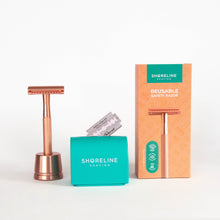 Load image into Gallery viewer, Safety razor gift set with rose gold razor - Shoreline Shaving
