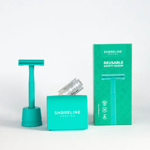Load image into Gallery viewer, Safety razor gift set with teal razor - Shoreline Shaving
