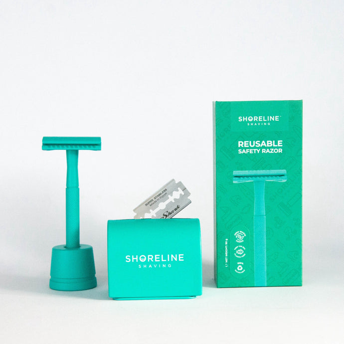 Safety razor gift set with teal razor - Shoreline Shaving