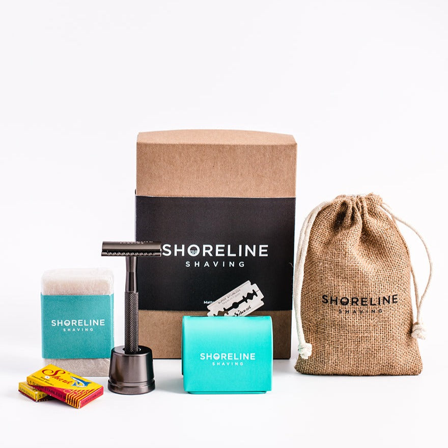 Ultimate eco-shaving kit gift set with matte black metal safety razor - Shoreline Shaving