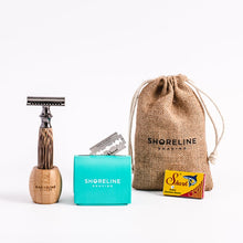 Load image into Gallery viewer, Travel shaving gift set with storm grey safety razor - Shoreline Shaving
