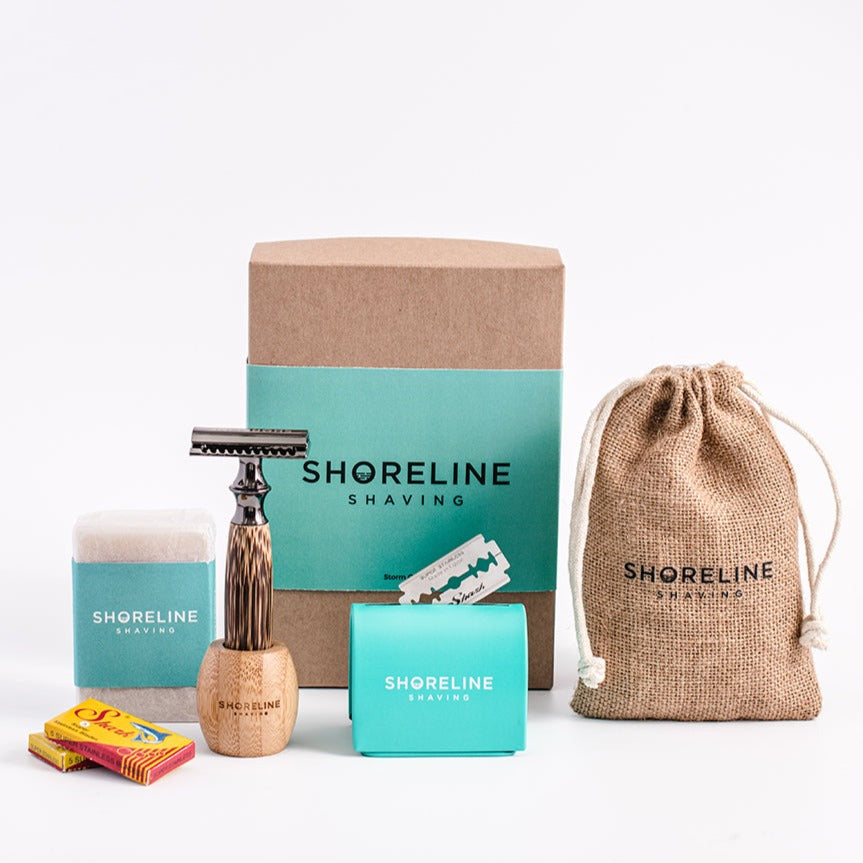 Ultimate eco-shaving kit gift set with storm grey bamboo safety razor - Shoreline Shaving
