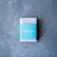 Load image into Gallery viewer, Orange &amp; lavender natural shaving soap on a grey background - Shoreline Shaving
